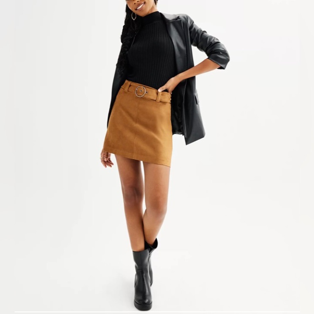 Hollister Pumpkin Spice Brown Belted High Rise Suede Fall Skirt Size L NWT 🍁